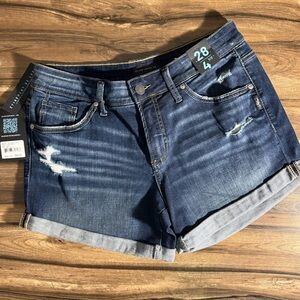 NWT Silver Jeans Co. Boyfriend Shorts Mid Rise Dark Wash Distressed